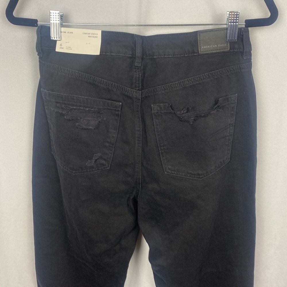 American Eagle Outfitters AE Ripped Mom Jean - Destroyed Black - Size 6 X-Long - Picture 11 of 15
